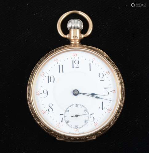 A 9 carat yellow gold open face pocket watch.