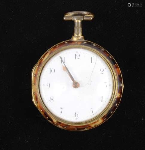 Harman pair case verge pocket watch, tortoiseshell outer case,