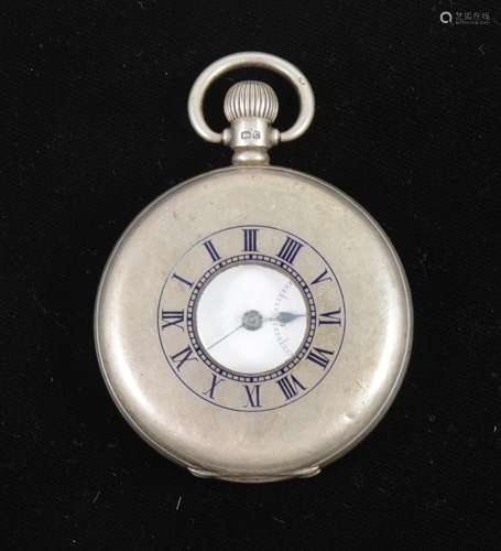 A silver half demi-hunter pocket watch.