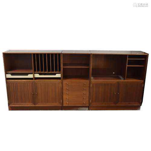 A Danish sapele finish HG70 three-piece modular set, by Thygesen and Sorensen for HG-Mobler