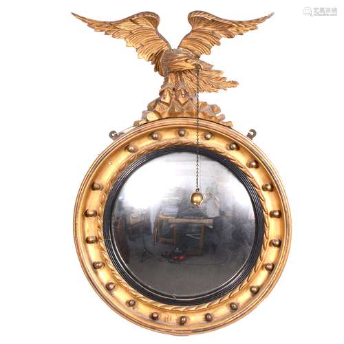 19th Century gilt composition circular convex wall mirror