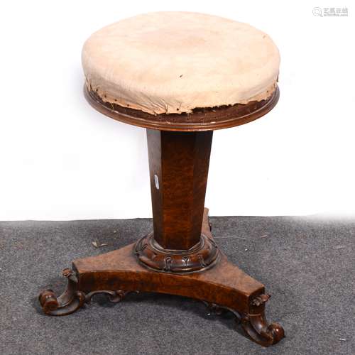 Victorian walnut piano stool,