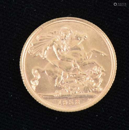 An Elizabeth II gold Sovereign coin, 1958.