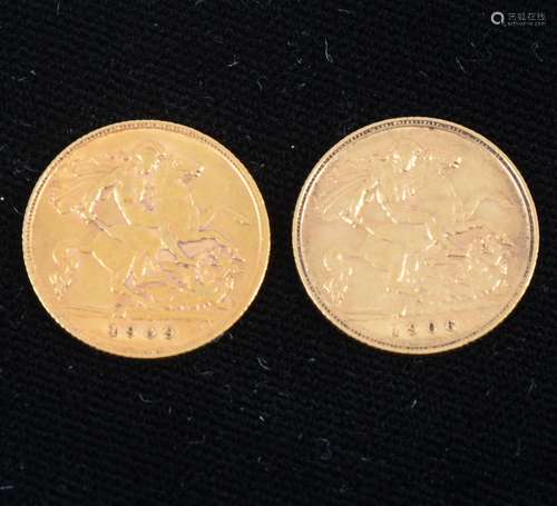 Two Edward VII gold half Sovereign coins, 1906 and 1909, (2).