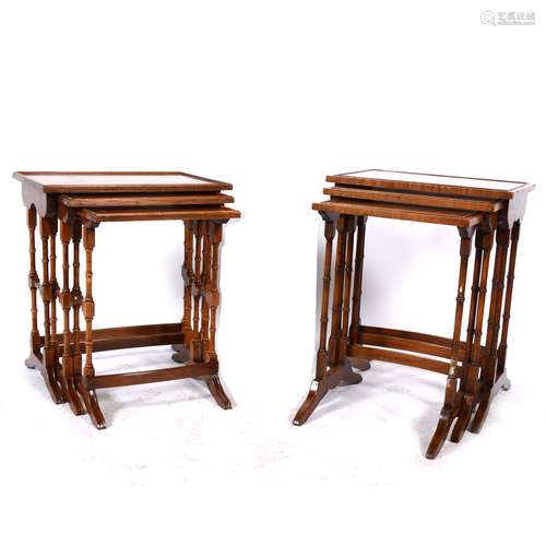 Two reproduction mahogany nests of three tables