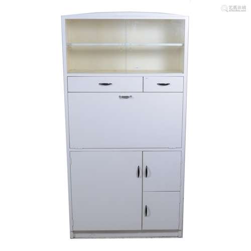 A white-painted utility kitchen cabinet