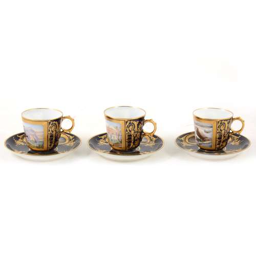 Three Sevres porcelain cabinet cups and saucers