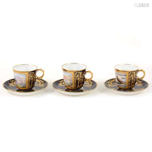 Three Sevres porcelain cabinet cups and saucers