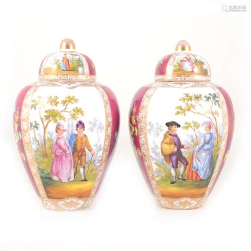 Pair of Sitzendorf covered vases