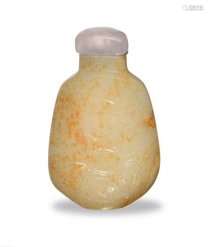 Chinese Jade Snuff Bottle w/ Buddha, 19th C#十九世紀 玉雕彌勒佛鼻煙壺