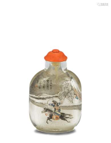 Chinese Inside-Painted Snuff Bottle by Meng Zishou十九世紀 孟子受內畫騎射圖鼻煙壺