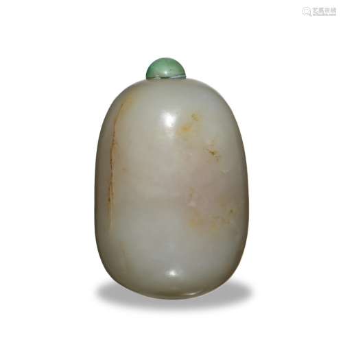 Chinese White Jade Snuff Bottle, 18th C#十八世紀 白玉鼻煙壺