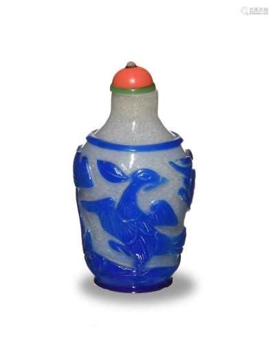 CHI. Peking Glass Snuff Bottle w/ Dragon, 19th C#十九世紀 套藍料器龍鳳紋鼻煙壺