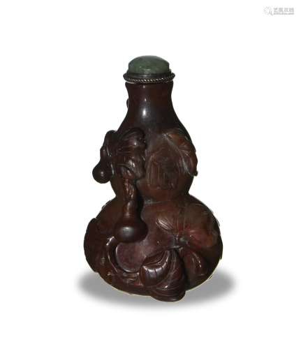 CHI. Carved Stone Hulu-Form Snuff Bottle, 19th C#十九世紀 石雕葫蘆鼻煙壺