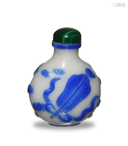 CHI. Snuff Bottle w/ Buddhist Treasure, 19th C#十九世紀 套藍料器八寶紋鼻煙壺