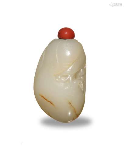 Chinese White Jade Snuff Bottle, 18-19th C#十八/十九世紀 玉瓜果形鼻煙壺