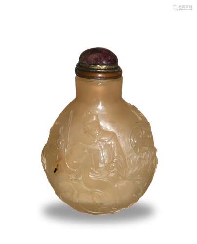 Chinese Agate Snuff Bottle, 19th Century十九世紀 瑪瑙雕人物鼻煙壺