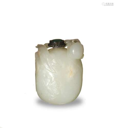 CHI. Jade Fruit-Form Snuff Bottle, 18-19th C#十八/十九世紀 白玉瓜果型鼻煙壺