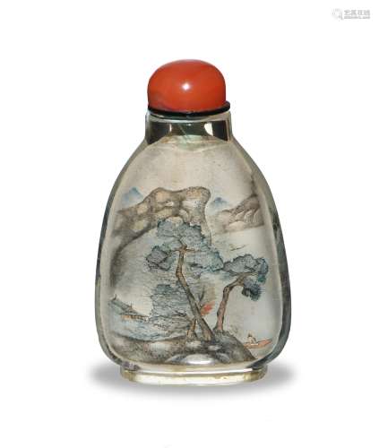 Chinese Inside-Painted Snuff Bottle, Zhou Leyuan周樂元 內畫花鳥山水鼻煙壺