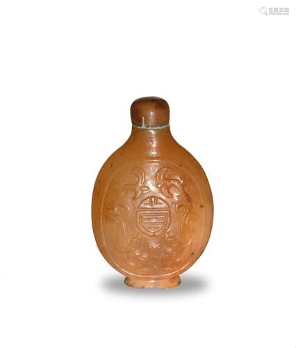 Chinese Agate Snuff Bottle w/ Chilong, 18th C#十八世紀 瑪瑙雕螭龍鼻煙壺