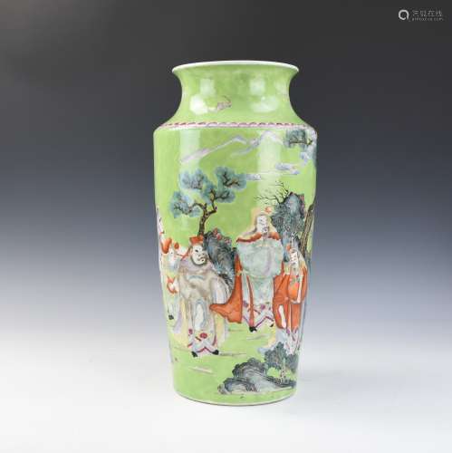 Chinese Green Ground Famille Rose Vase,19th C.