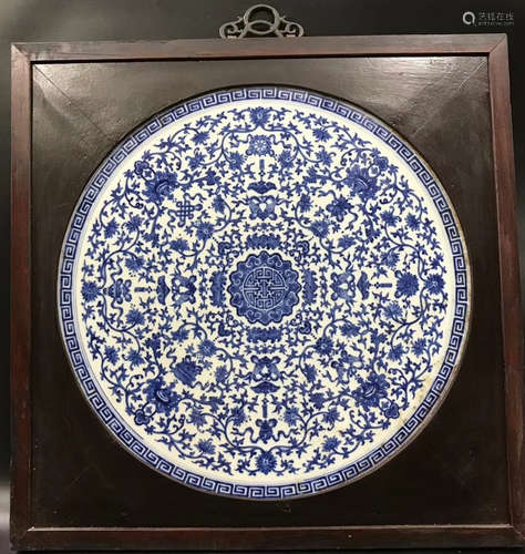 A BLUE&WHITE GLAZE PORCELAIN BOARD PAINTING