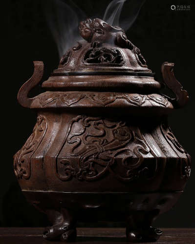 A BAMBOO CARVED TRIPOD CENSER