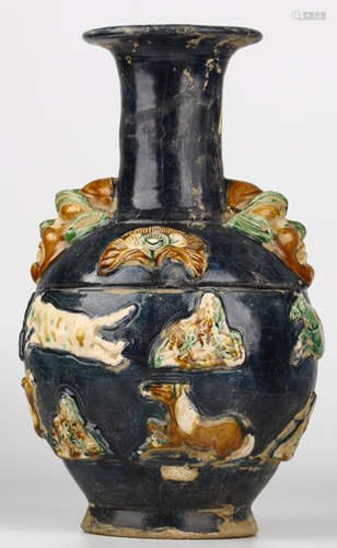 A THREE COLOR GLAZE VASE