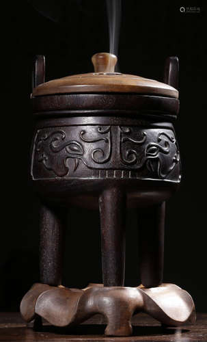 A XIAOYE ZITAN WOOD CARVED CENSER