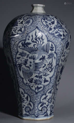 A BLUE&WHITE GLAZE PHOENIX PATTERN MEI VASE