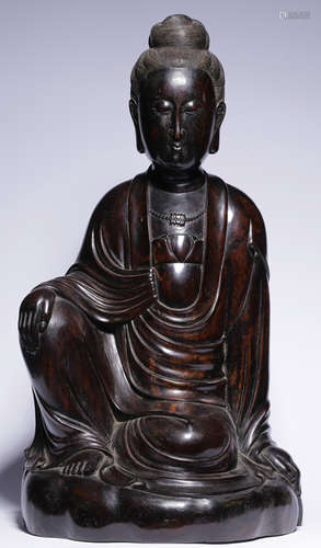 A ZITAN WOOD CARVED GUANYIN BUDDHA STATUE