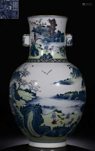 A BLUE&WHITE GLAZE FIGURE STORY PATTERN VASE