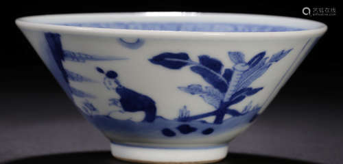 A BLUE&WHITE GLAZE CUP WITH FIGURE PATTERN