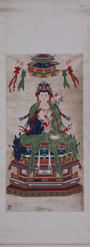 A GUANYIN VERTICAL AXIS PAINTING BY ZHANGDAQIAN