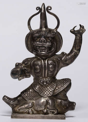 A SILVER CAST YAMANTAKA BUDDHA STATUE