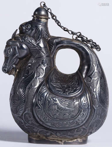 A SILVER CAST PHOENIX PATTERN POT