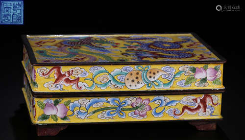 A COPPER WITH ENAMELED GLAZE AUSPICIOUS PATTERN BOX