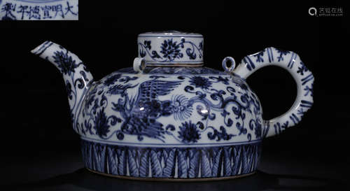 A BLUE&WHITE GLAZE PHOENIX PATTERN POT