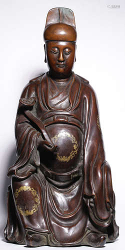 A COPPER WITH GOLD SILVER WENQUXING BUDDHA STATUE