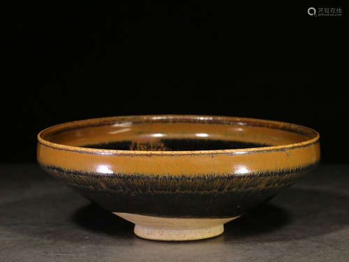 BLACK AND BROWN GLAZED 'HARE FUR' BOWL