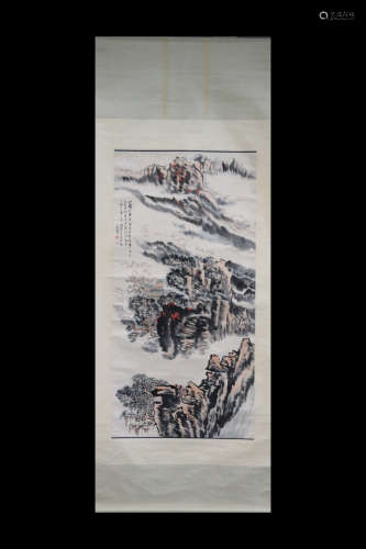 LU YANSHAO: INK AND COLOR ON PAPER PAINTING 'LANDSCAPE SCENERY'