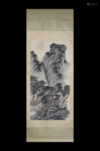 ZHANG DAQIAN: INK AND COLOR ON PAPER PAINTING 'LANDSCAPE SCENERY'