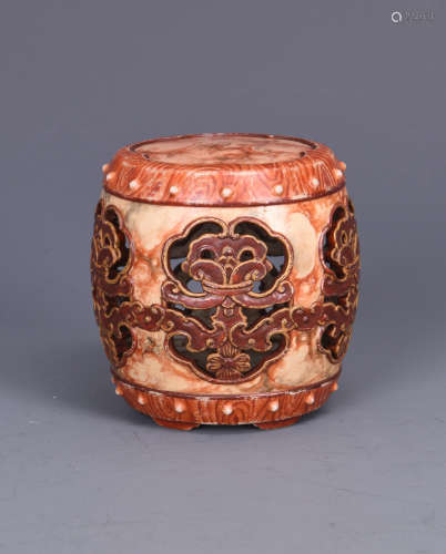 WOOD GRAIN GLAZE PORCELAIN SMALL DRUM SHAPED STAND