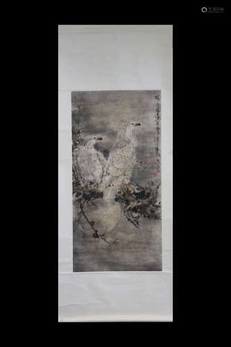 GAO QIFENG: INK AND COLOR ON PAPER PAINTING 'WHITE EAGLES'
