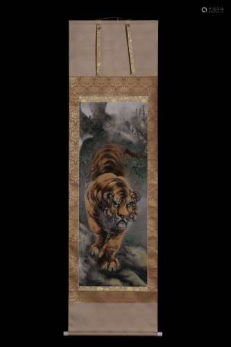 ZHANG SHANZI: INK AND COLOR ON SILK PAINTING 'TIGER'