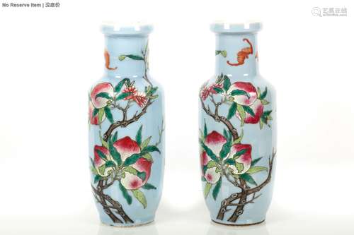 PAIR OF FAMILLE ROSE 'PEACHES' VASES