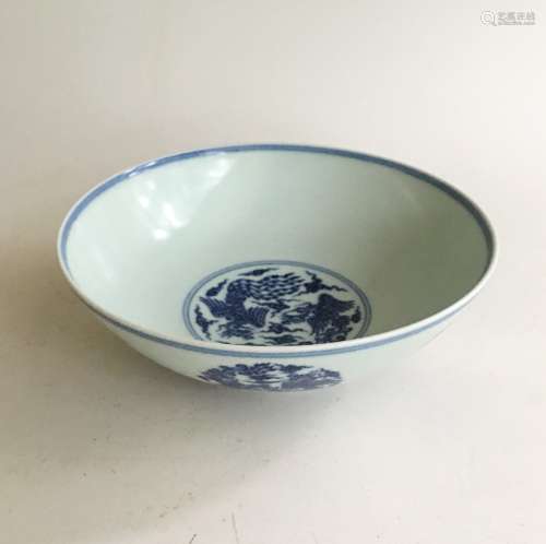 BLUE AND WHITE 'DRAGON AND PHOENIX' BOWL