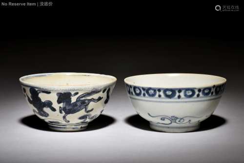 TWO BLUE AND WHITE BOWLS