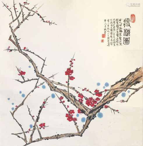 INK AND COLOR ON PAPER PAINTING 'PLUM FLOWERS'