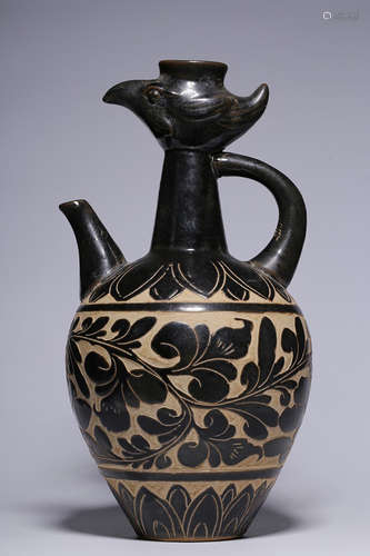 CIZHOU WARE CARVED 'FLOWERS' CHICKEN HEAD EWER